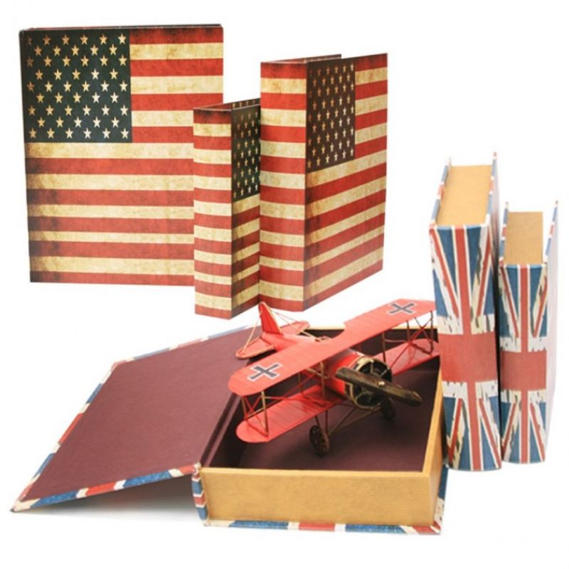 빈티지 인테리어 소품 책모양 수납함 미국 영국 S사이즈 유니언잭 성조기 국기 레트로 이미지