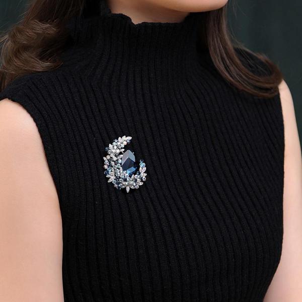 화려한 코발트 블루 지르코니아 쿠빅 옷핀 패션브로치 이미지
