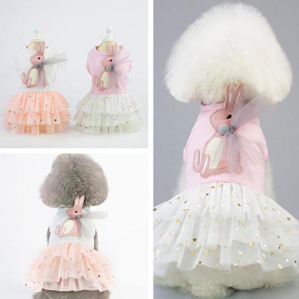 바니 핑크 화이트 반짝이 레이스 토끼 강아지 드레스 이미지