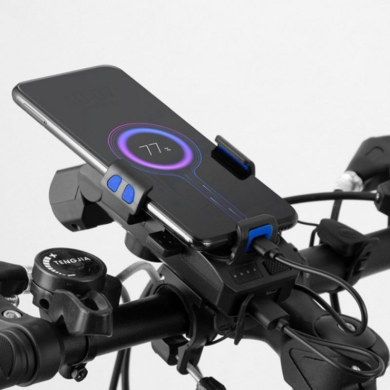 올인원 USB충전 스마트폰 거치 자전거 전조등(블루) 이미지