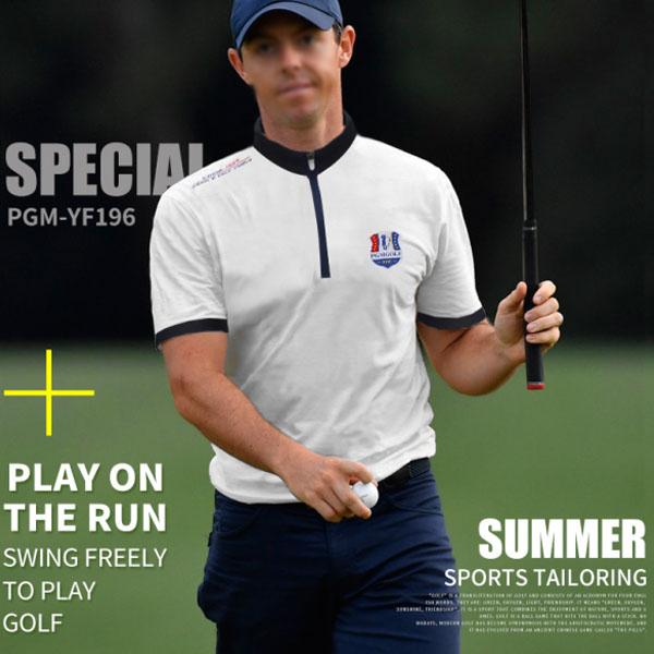 남성 골프 반팔 티셔츠 여름 옷 기능 통기 원단 스탠드넥 디자인 이미지