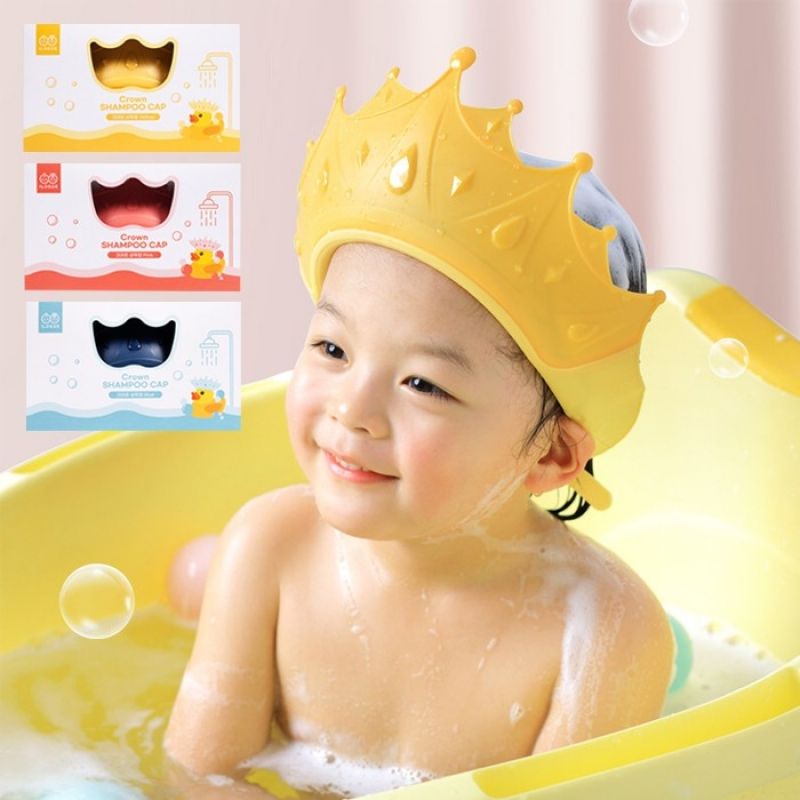 아기 머리감기기 왕관 샴푸캡 샤워캡 헤어캡 귀마개 이미지
