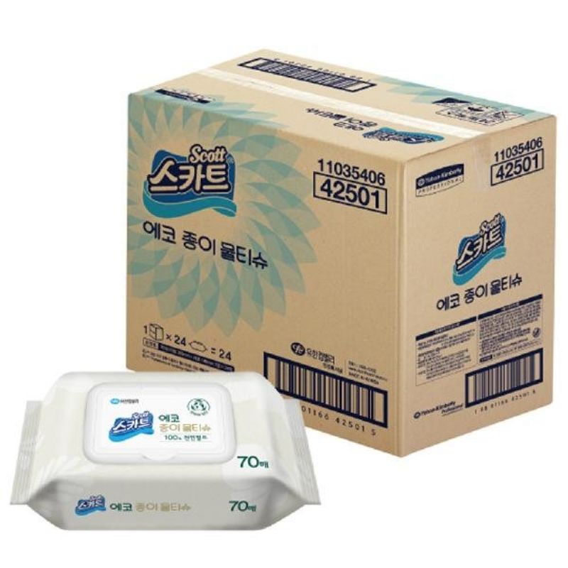 (SM)유한킴벌리 스카트 에코 종이 물티슈 캡형 E-Pack (70매 x 24개입) 1박스 이미지